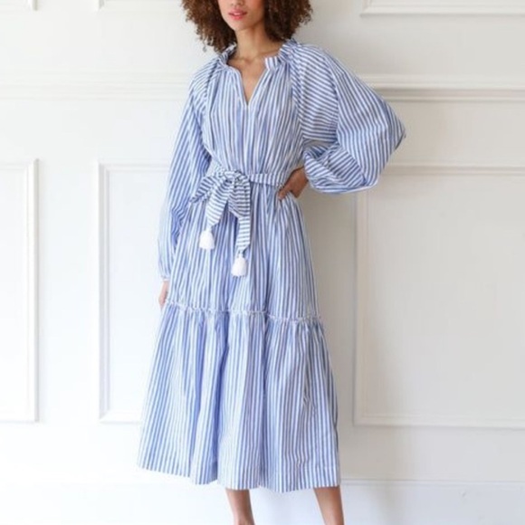 Chic Blue Striped Long Sleeve Dress - Picture 1 of 6